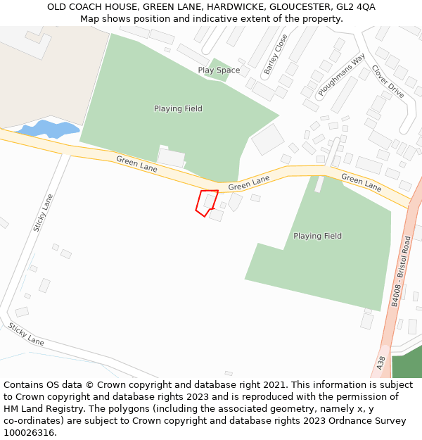 OLD COACH HOUSE, GREEN LANE, HARDWICKE, GLOUCESTER, GL2 4QA: Location map and indicative extent of plot