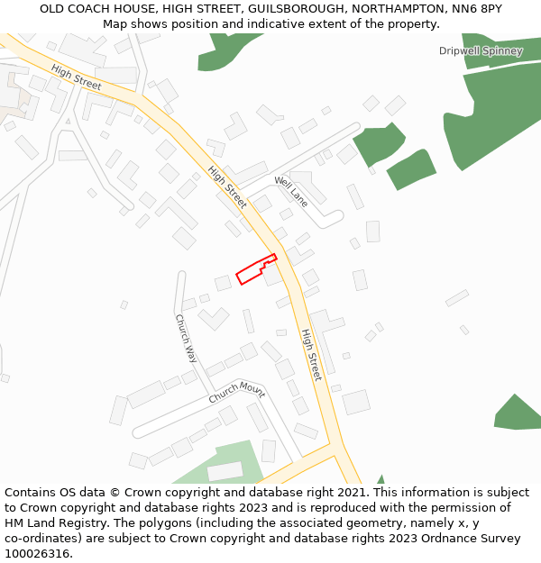 OLD COACH HOUSE, HIGH STREET, GUILSBOROUGH, NORTHAMPTON, NN6 8PY: Location map and indicative extent of plot