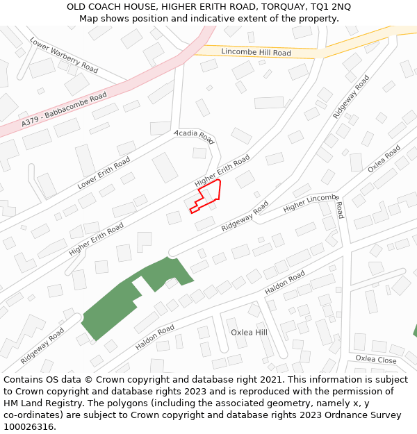 OLD COACH HOUSE, HIGHER ERITH ROAD, TORQUAY, TQ1 2NQ: Location map and indicative extent of plot