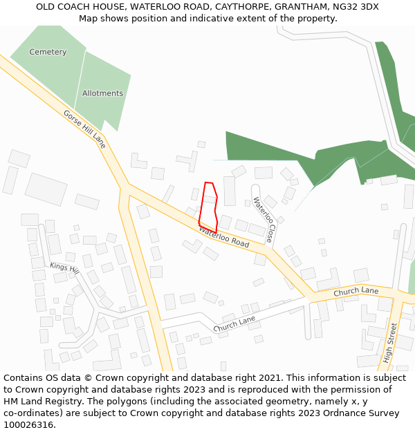 OLD COACH HOUSE, WATERLOO ROAD, CAYTHORPE, GRANTHAM, NG32 3DX: Location map and indicative extent of plot