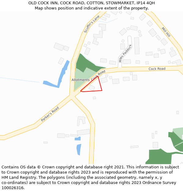 OLD COCK INN, COCK ROAD, COTTON, STOWMARKET, IP14 4QH: Location map and indicative extent of plot