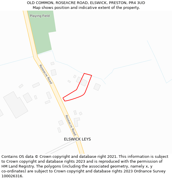 OLD COMMON, ROSEACRE ROAD, ELSWICK, PRESTON, PR4 3UD: Location map and indicative extent of plot