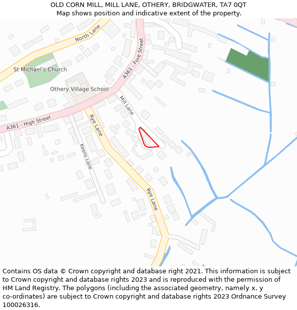 OLD CORN MILL, MILL LANE, OTHERY, BRIDGWATER, TA7 0QT: Location map and indicative extent of plot