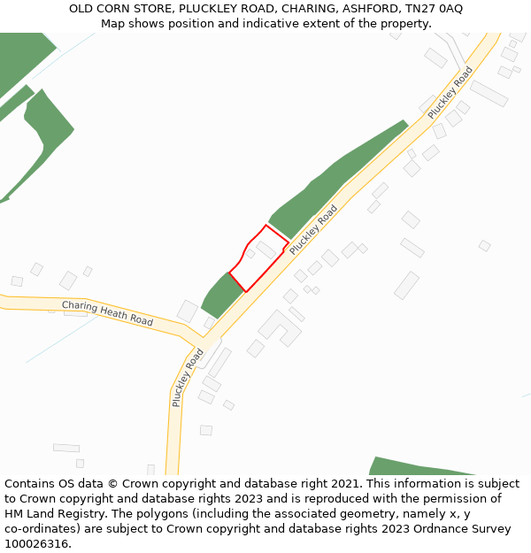 OLD CORN STORE, PLUCKLEY ROAD, CHARING, ASHFORD, TN27 0AQ: Location map and indicative extent of plot