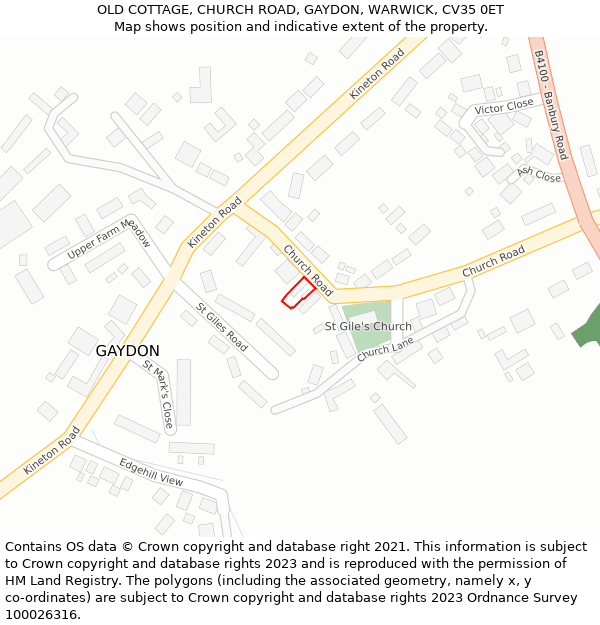 OLD COTTAGE, CHURCH ROAD, GAYDON, WARWICK, CV35 0ET: Location map and indicative extent of plot