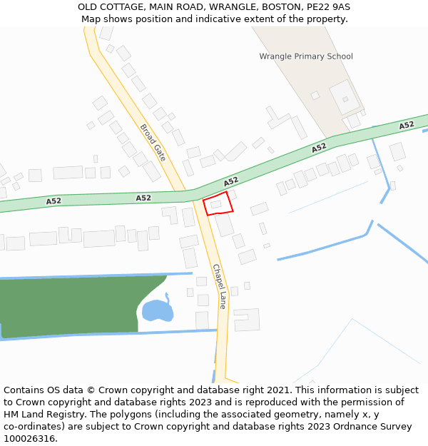 OLD COTTAGE, MAIN ROAD, WRANGLE, BOSTON, PE22 9AS: Location map and indicative extent of plot