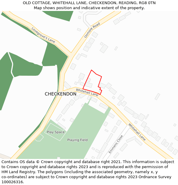 OLD COTTAGE, WHITEHALL LANE, CHECKENDON, READING, RG8 0TN: Location map and indicative extent of plot