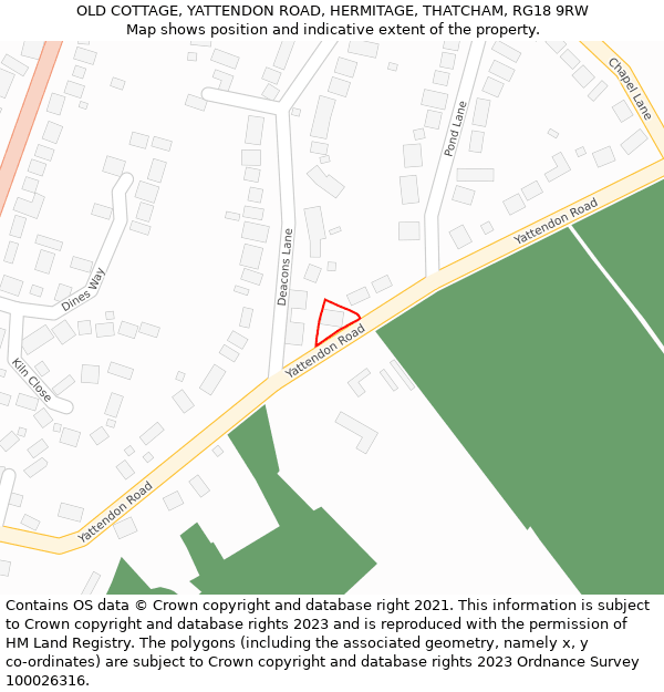 OLD COTTAGE, YATTENDON ROAD, HERMITAGE, THATCHAM, RG18 9RW: Location map and indicative extent of plot