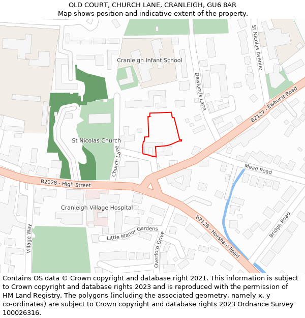 OLD COURT, CHURCH LANE, CRANLEIGH, GU6 8AR: Location map and indicative extent of plot