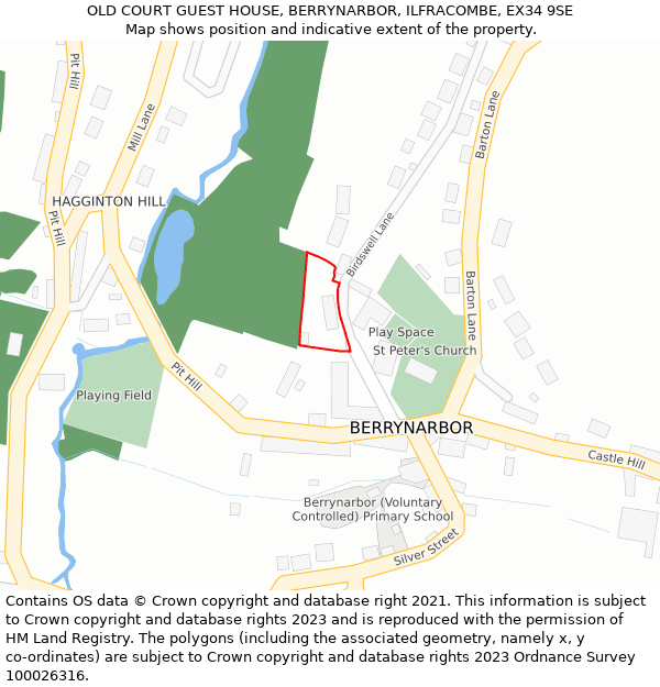 OLD COURT GUEST HOUSE, BERRYNARBOR, ILFRACOMBE, EX34 9SE: Location map and indicative extent of plot
