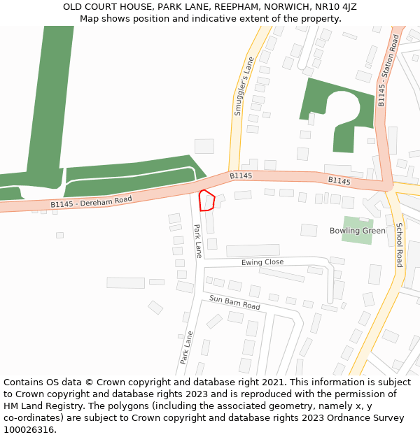 OLD COURT HOUSE, PARK LANE, REEPHAM, NORWICH, NR10 4JZ: Location map and indicative extent of plot