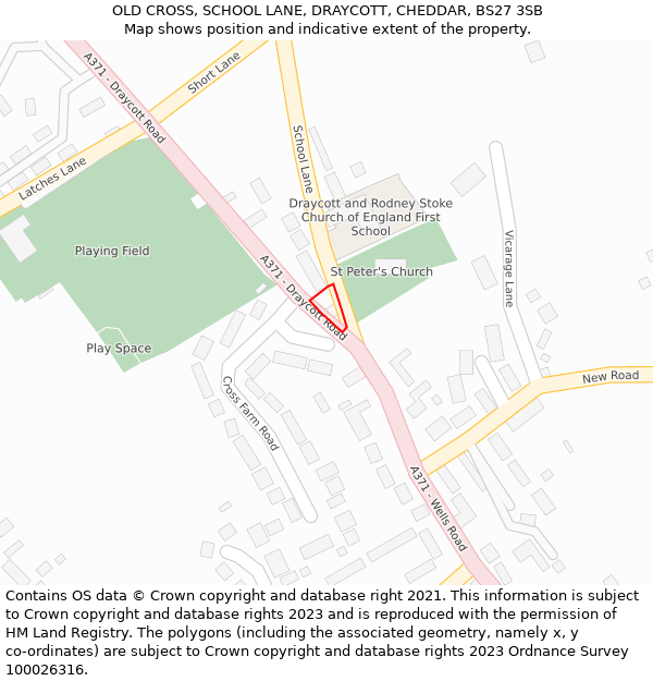OLD CROSS, SCHOOL LANE, DRAYCOTT, CHEDDAR, BS27 3SB: Location map and indicative extent of plot