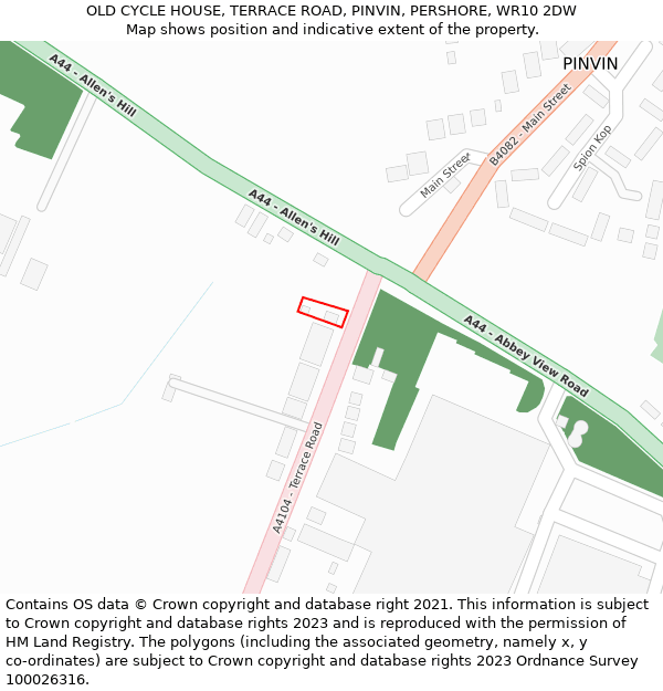 OLD CYCLE HOUSE, TERRACE ROAD, PINVIN, PERSHORE, WR10 2DW: Location map and indicative extent of plot