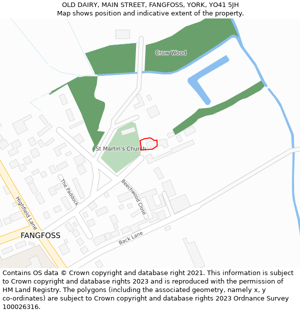 OLD DAIRY, MAIN STREET, FANGFOSS, YORK, YO41 5JH: Location map and indicative extent of plot
