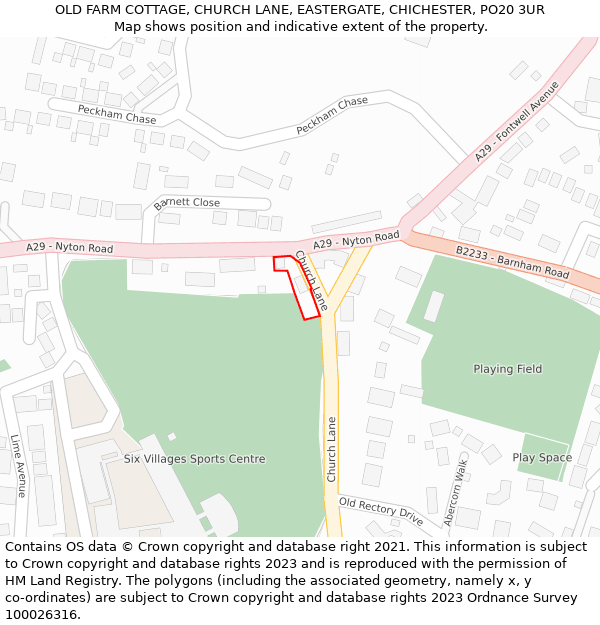 OLD FARM COTTAGE, CHURCH LANE, EASTERGATE, CHICHESTER, PO20 3UR: Location map and indicative extent of plot