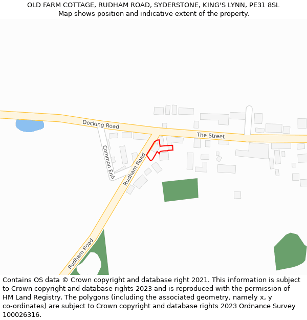 OLD FARM COTTAGE, RUDHAM ROAD, SYDERSTONE, KING'S LYNN, PE31 8SL: Location map and indicative extent of plot