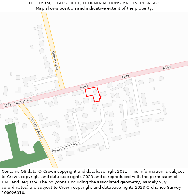 OLD FARM, HIGH STREET, THORNHAM, HUNSTANTON, PE36 6LZ: Location map and indicative extent of plot