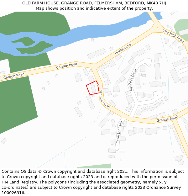 OLD FARM HOUSE, GRANGE ROAD, FELMERSHAM, BEDFORD, MK43 7HJ: Location map and indicative extent of plot