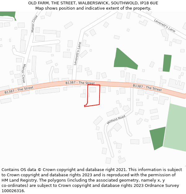 OLD FARM, THE STREET, WALBERSWICK, SOUTHWOLD, IP18 6UE: Location map and indicative extent of plot