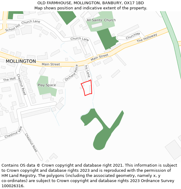 OLD FARMHOUSE, MOLLINGTON, BANBURY, OX17 1BD: Location map and indicative extent of plot