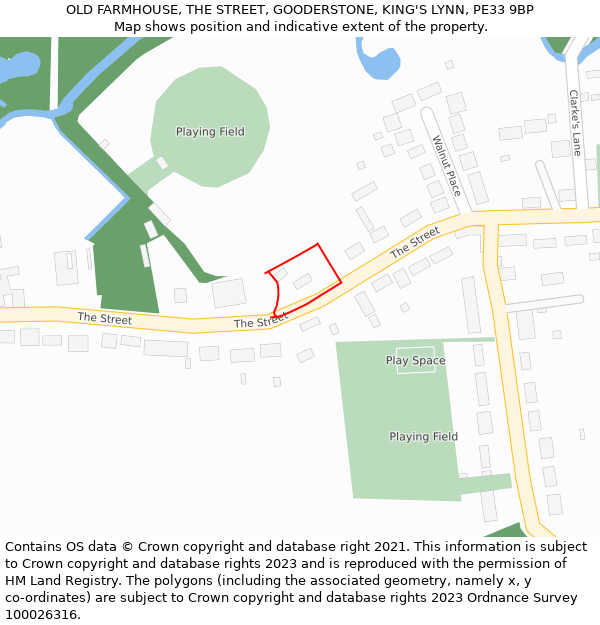 OLD FARMHOUSE, THE STREET, GOODERSTONE, KING'S LYNN, PE33 9BP: Location map and indicative extent of plot