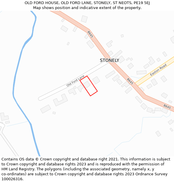 OLD FORD HOUSE, OLD FORD LANE, STONELY, ST NEOTS, PE19 5EJ: Location map and indicative extent of plot
