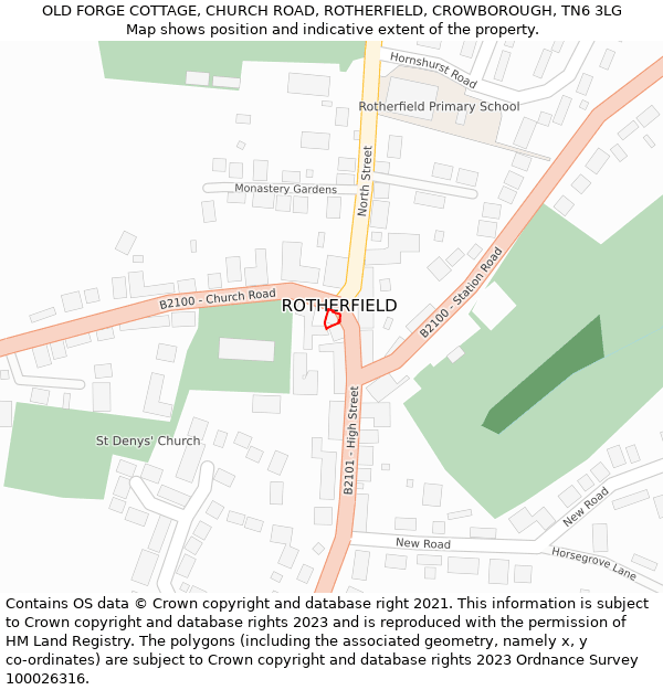 OLD FORGE COTTAGE, CHURCH ROAD, ROTHERFIELD, CROWBOROUGH, TN6 3LG: Location map and indicative extent of plot