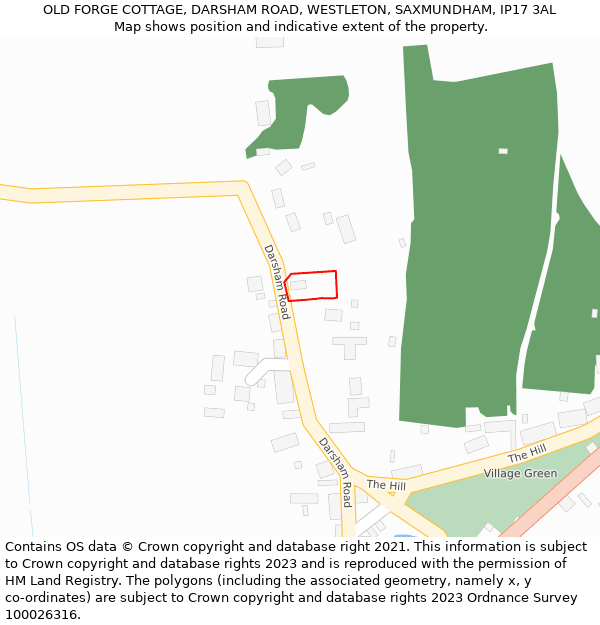 OLD FORGE COTTAGE, DARSHAM ROAD, WESTLETON, SAXMUNDHAM, IP17 3AL: Location map and indicative extent of plot