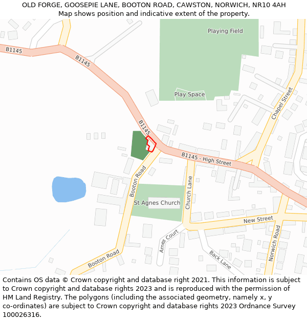 OLD FORGE, GOOSEPIE LANE, BOOTON ROAD, CAWSTON, NORWICH, NR10 4AH: Location map and indicative extent of plot