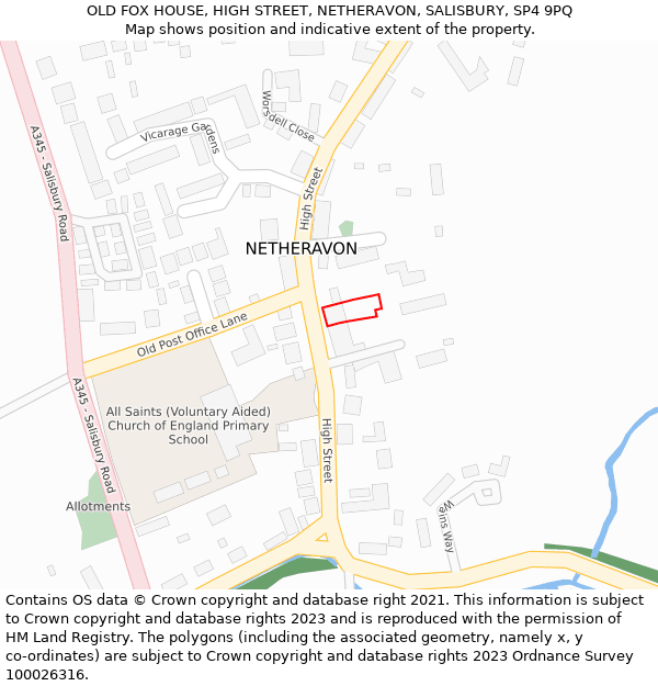 OLD FOX HOUSE, HIGH STREET, NETHERAVON, SALISBURY, SP4 9PQ: Location map and indicative extent of plot