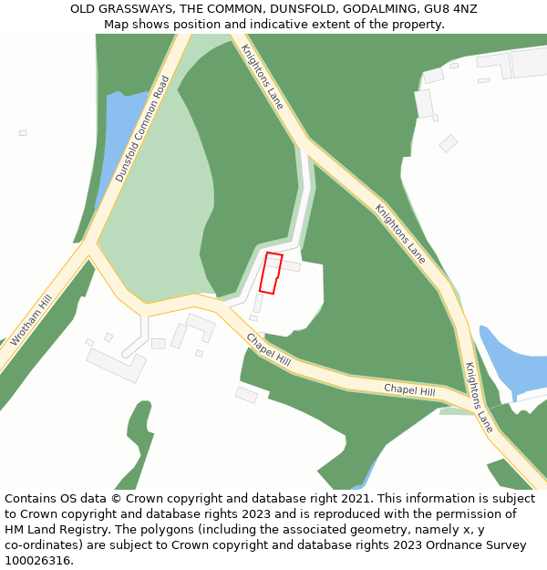OLD GRASSWAYS, THE COMMON, DUNSFOLD, GODALMING, GU8 4NZ: Location map and indicative extent of plot