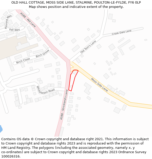 OLD HALL COTTAGE, MOSS SIDE LANE, STALMINE, POULTON-LE-FYLDE, FY6 0LP: Location map and indicative extent of plot