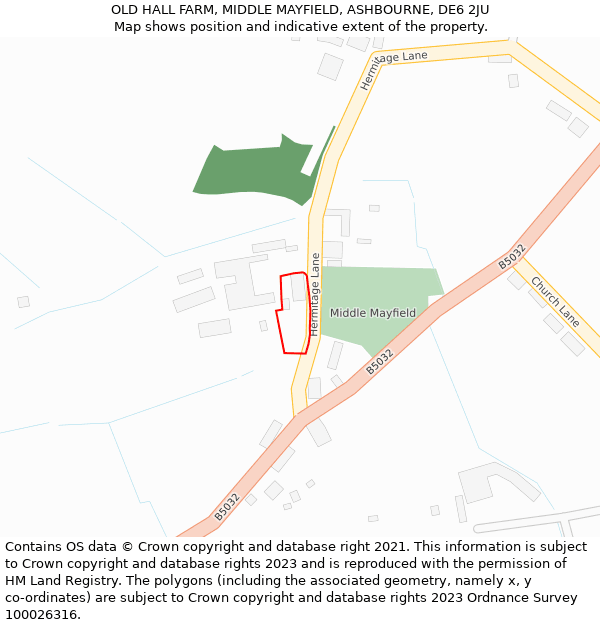 OLD HALL FARM, MIDDLE MAYFIELD, ASHBOURNE, DE6 2JU: Location map and indicative extent of plot