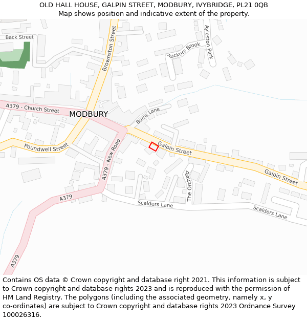 OLD HALL HOUSE, GALPIN STREET, MODBURY, IVYBRIDGE, PL21 0QB: Location map and indicative extent of plot