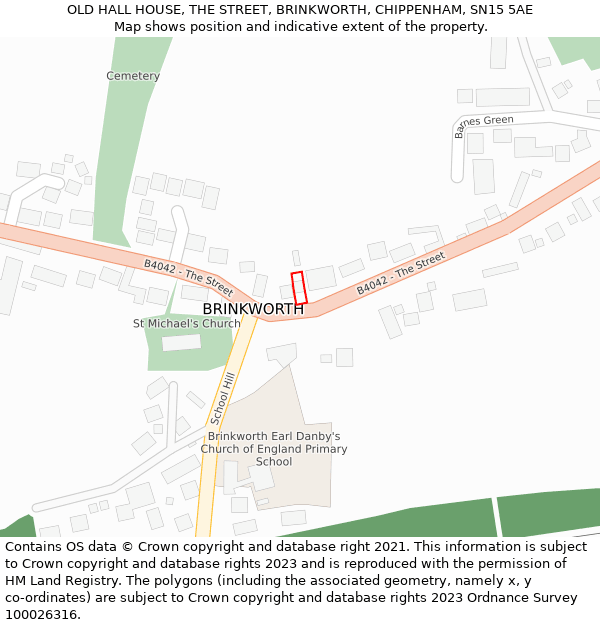 OLD HALL HOUSE, THE STREET, BRINKWORTH, CHIPPENHAM, SN15 5AE: Location map and indicative extent of plot