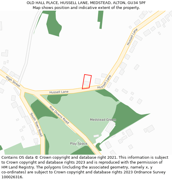 OLD HALL PLACE, HUSSELL LANE, MEDSTEAD, ALTON, GU34 5PF: Location map and indicative extent of plot