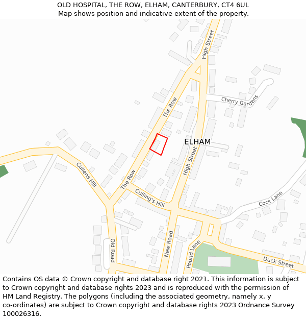 OLD HOSPITAL, THE ROW, ELHAM, CANTERBURY, CT4 6UL: Location map and indicative extent of plot