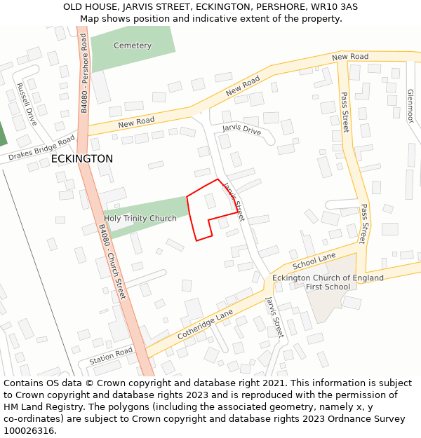 OLD HOUSE, JARVIS STREET, ECKINGTON, PERSHORE, WR10 3AS: Location map and indicative extent of plot