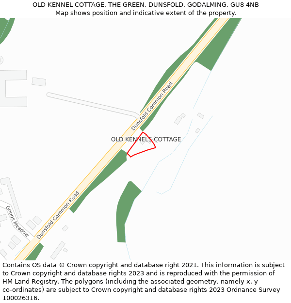 OLD KENNEL COTTAGE, THE GREEN, DUNSFOLD, GODALMING, GU8 4NB: Location map and indicative extent of plot