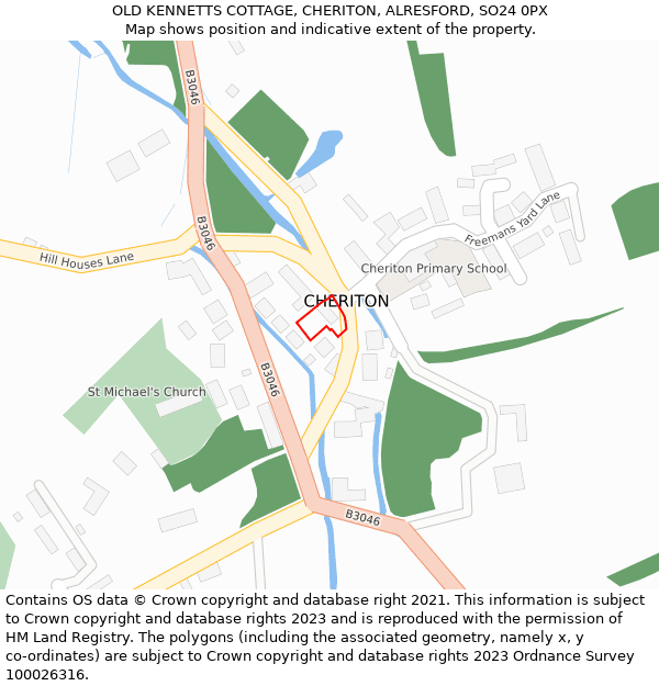 OLD KENNETTS COTTAGE, CHERITON, ALRESFORD, SO24 0PX: Location map and indicative extent of plot