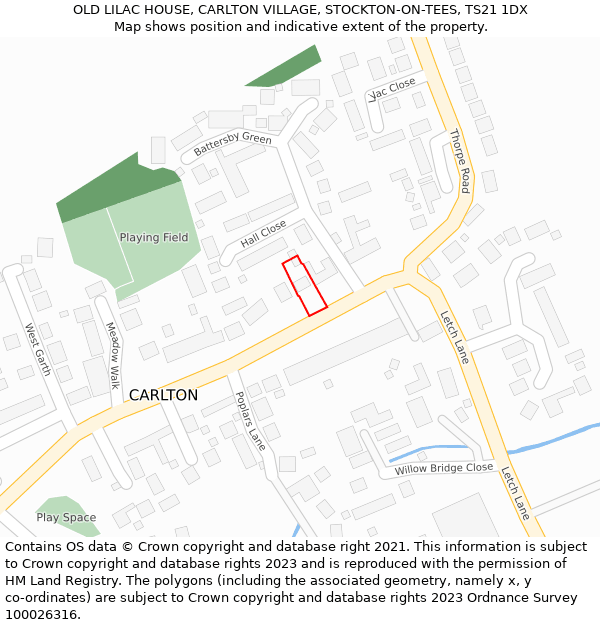 OLD LILAC HOUSE, CARLTON VILLAGE, STOCKTON-ON-TEES, TS21 1DX: Location map and indicative extent of plot