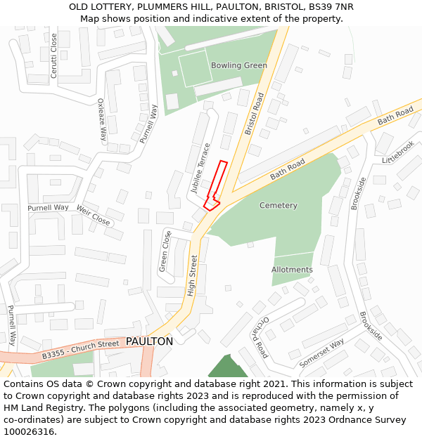 OLD LOTTERY, PLUMMERS HILL, PAULTON, BRISTOL, BS39 7NR: Location map and indicative extent of plot