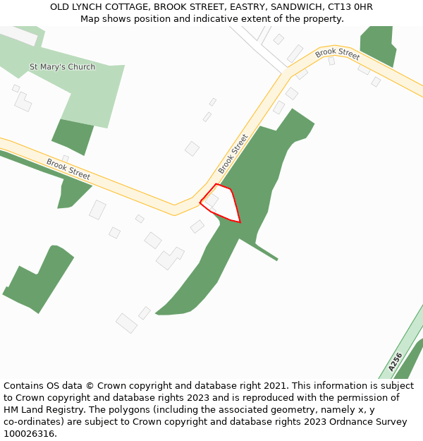 OLD LYNCH COTTAGE, BROOK STREET, EASTRY, SANDWICH, CT13 0HR: Location map and indicative extent of plot
