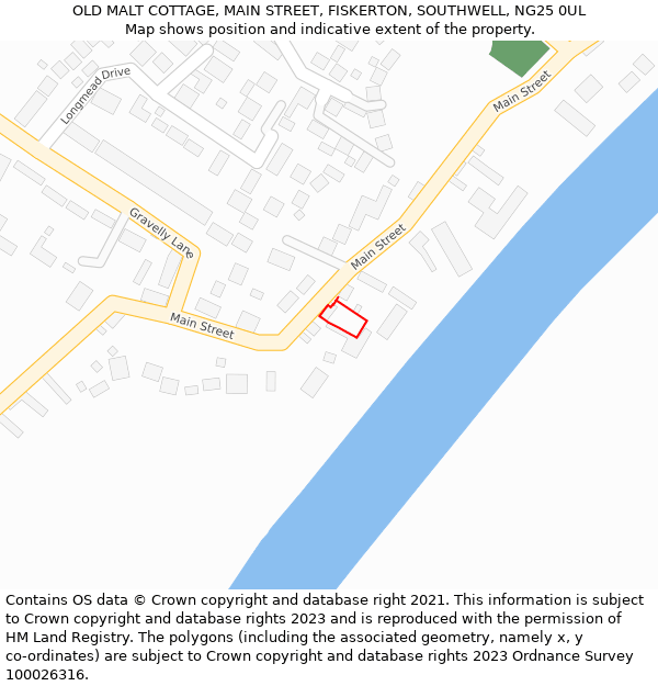 OLD MALT COTTAGE, MAIN STREET, FISKERTON, SOUTHWELL, NG25 0UL: Location map and indicative extent of plot
