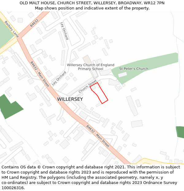 OLD MALT HOUSE, CHURCH STREET, WILLERSEY, BROADWAY, WR12 7PN: Location map and indicative extent of plot