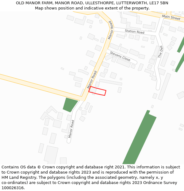 OLD MANOR FARM, MANOR ROAD, ULLESTHORPE, LUTTERWORTH, LE17 5BN: Location map and indicative extent of plot