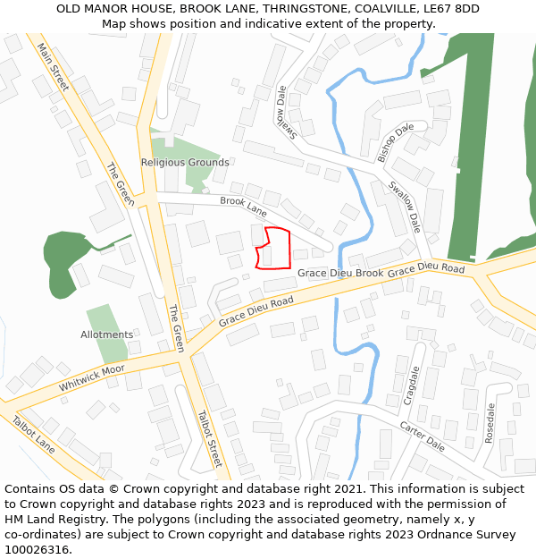 OLD MANOR HOUSE, BROOK LANE, THRINGSTONE, COALVILLE, LE67 8DD: Location map and indicative extent of plot