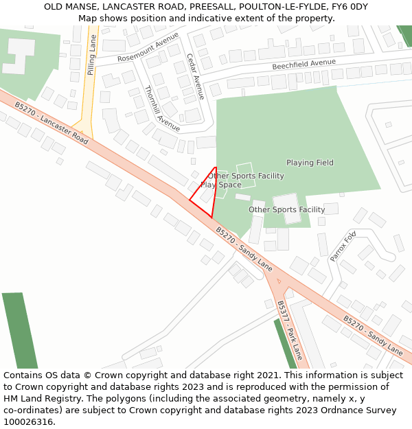 OLD MANSE, LANCASTER ROAD, PREESALL, POULTON-LE-FYLDE, FY6 0DY: Location map and indicative extent of plot