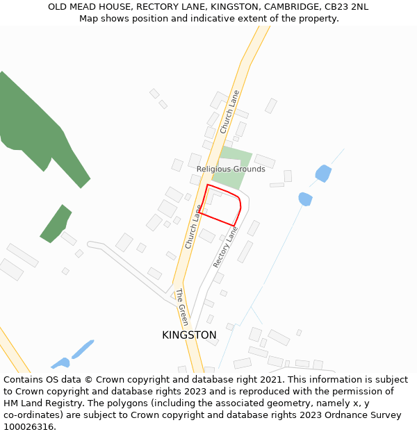 OLD MEAD HOUSE, RECTORY LANE, KINGSTON, CAMBRIDGE, CB23 2NL: Location map and indicative extent of plot