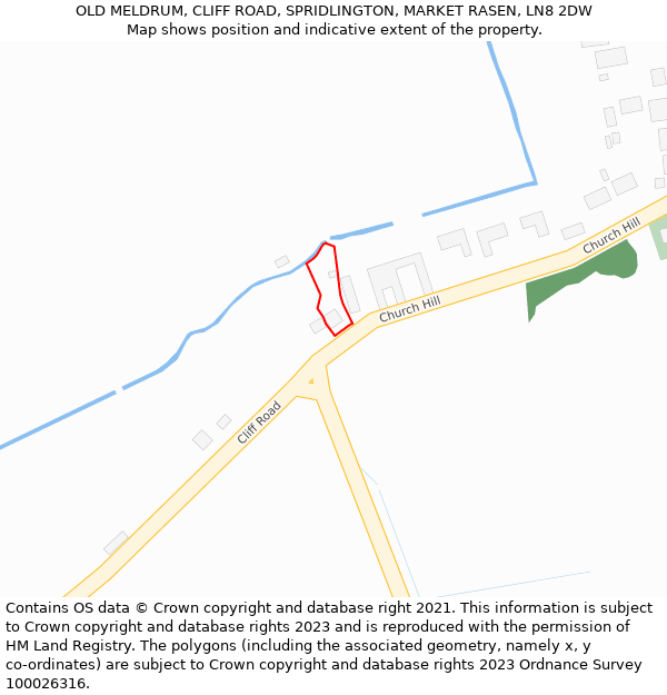 OLD MELDRUM, CLIFF ROAD, SPRIDLINGTON, MARKET RASEN, LN8 2DW: Location map and indicative extent of plot